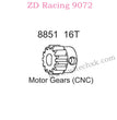ZD Racing 9072 BX-8 Upgrade Parts 16T Motor Gear CNC 8851