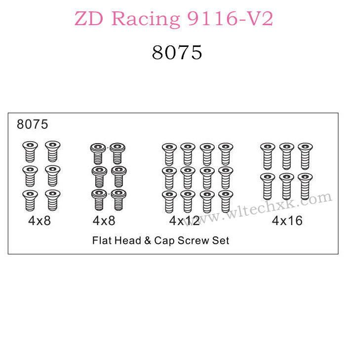 ZD Racing 9116-V2 Parts Flat Head and Cap Screw Set 8075