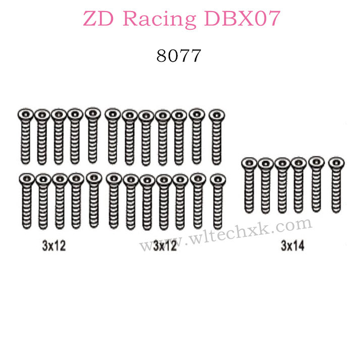 ZD Racing DBX07 Parts Flat Head Screws 8077